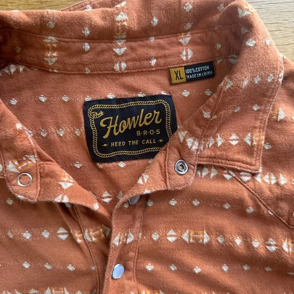Howler Brothers Rust Patterned Polo Shirt - Picture 4 of 4